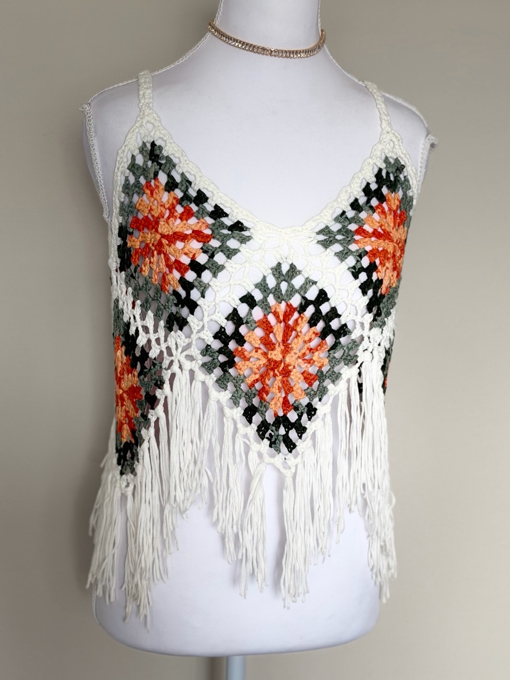 VIVID New York Crochet Fringe Festival Tank Top Boho Size S - Picture 3 of 7